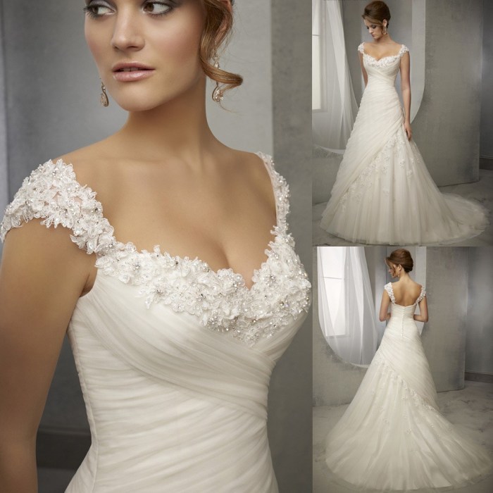 A line lace beaded wedding dress