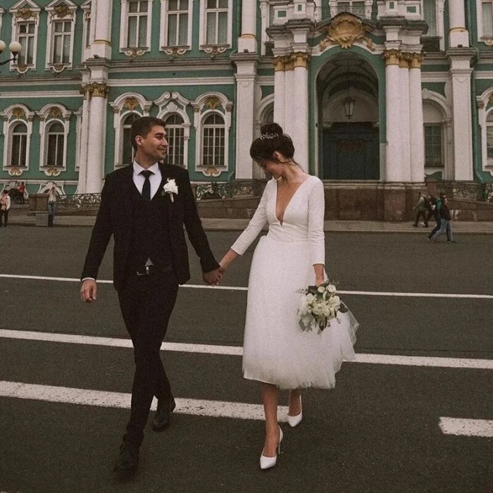 A line knee length wedding dress